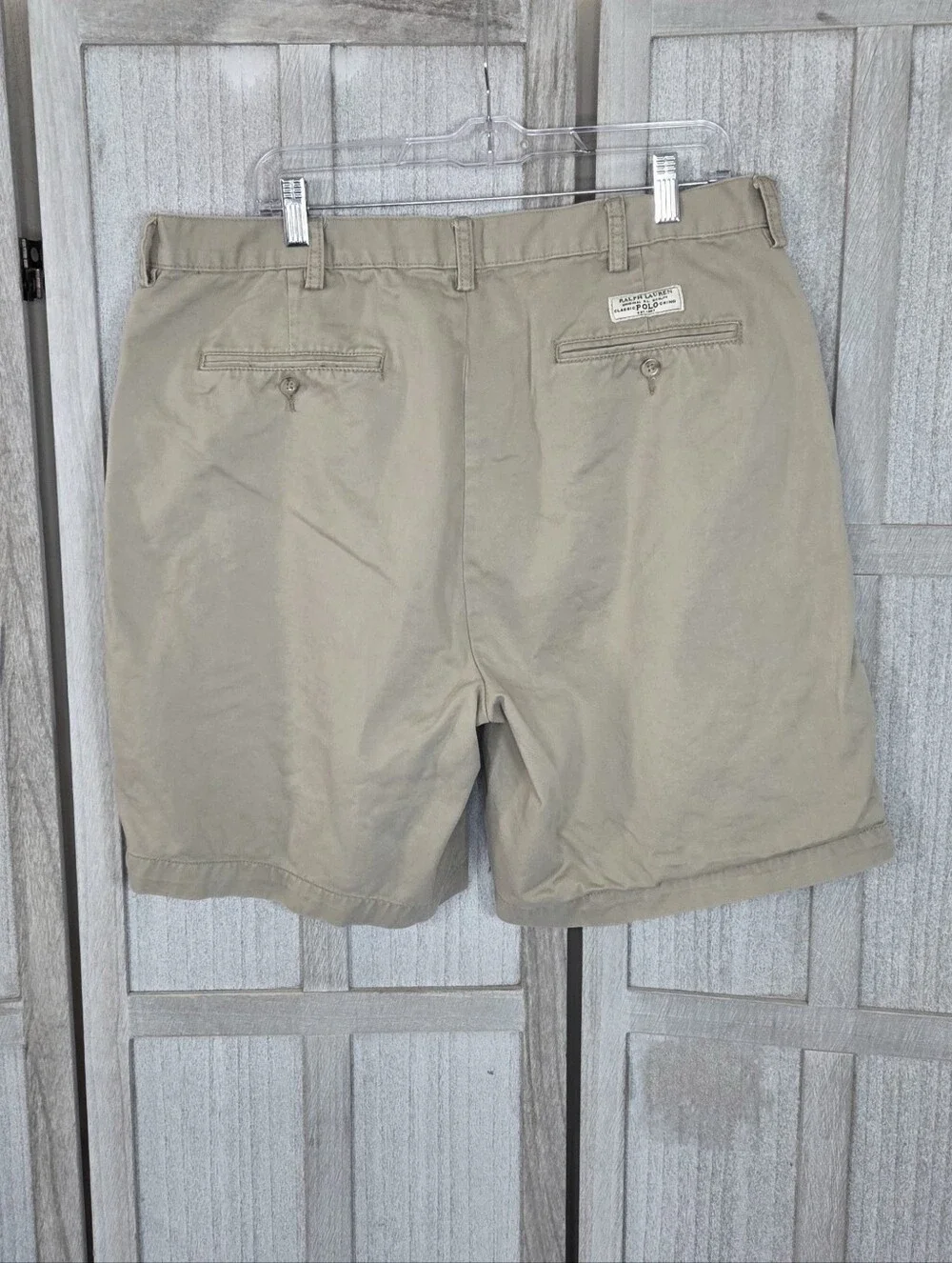 Polo Ralph Lauren Vintage Tyler Pleated Chino Shorts Mens Size 38 Beige Preppy